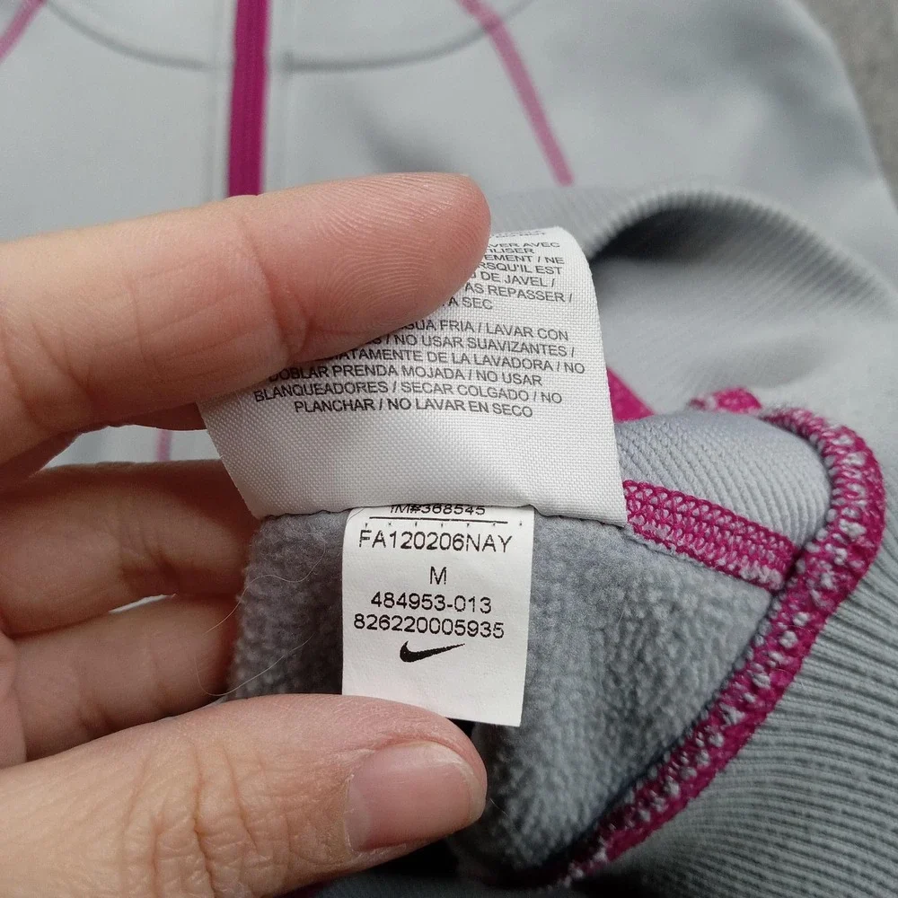 Nike Hoodie Womens Medium Gray Therma-Fit Full Zip Fleece Pink Trim 484953-013